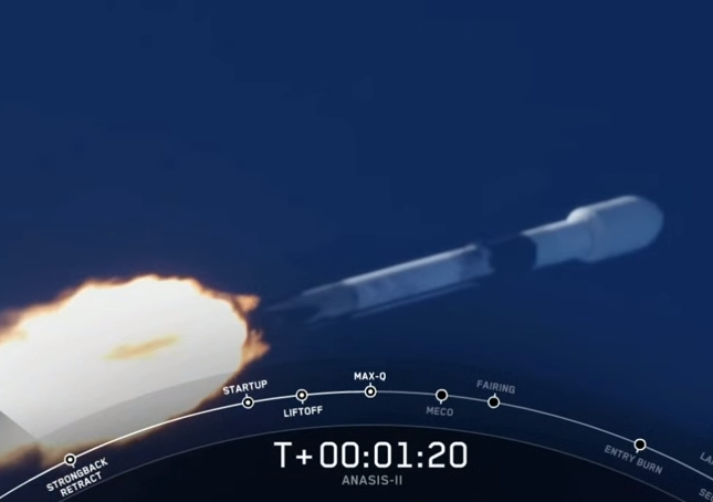 발사 1분 20초 후 시속 1838km의 속도로 비행하는 팰컨9 로켓.