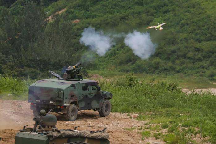  The AT-1K Raybolt (Hyeongung) Anti-Tank Guided Missile (ATGM) is fired at a target.